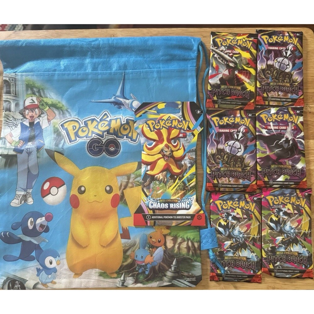 Pokemon Pitch Black 6 pack/1 sleeved Chaos Rising and Pokemon go bag